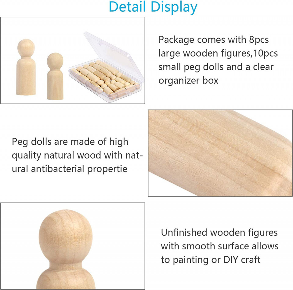 Set de 18 figurine decorative nevopsite ZERHOK, lemn, natur, 55 mm/ 43 mm