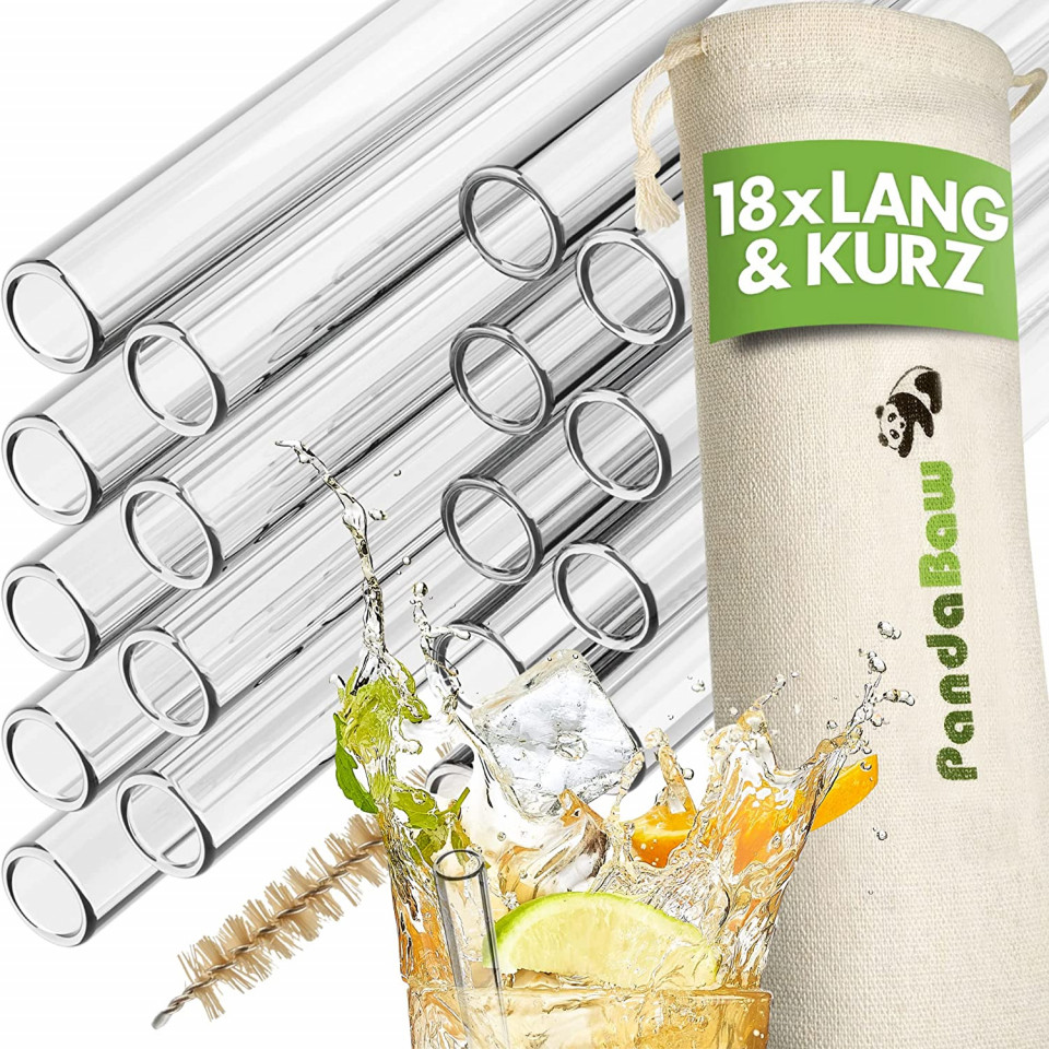 Set de 18 paie cu perie de curatare si sac PandaBaw®, sticla, transparent, 7 x 15 cm / 7 x 21,5 cm