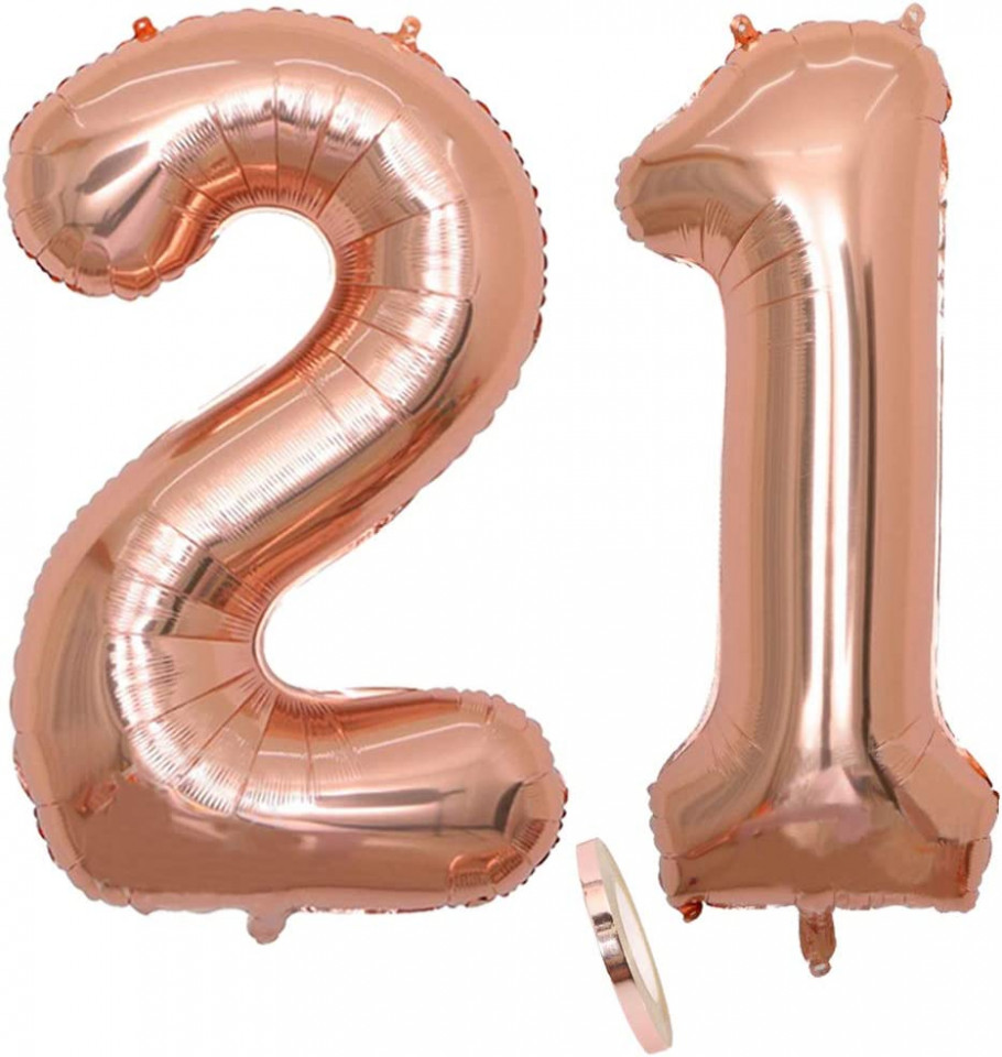 Set de 2 baloane Zooting, cifra 21, folie, rose, 101 cm 101