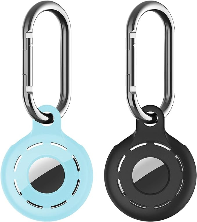 Set de 2 brelocuri pentru AirTag, silicon, negru/albastru, 50 x 50 x 10 mm