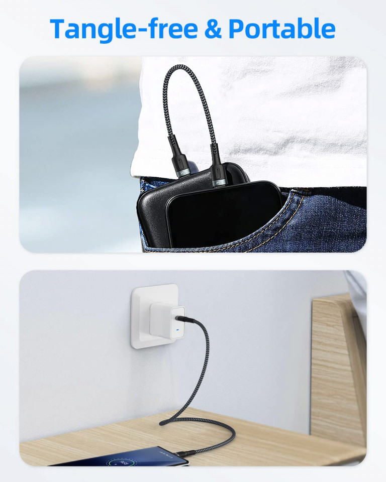 Poze Set de 2 cabluri USB tipe C la USB tipe C SUNGUY, TPE, negru, 50 cm