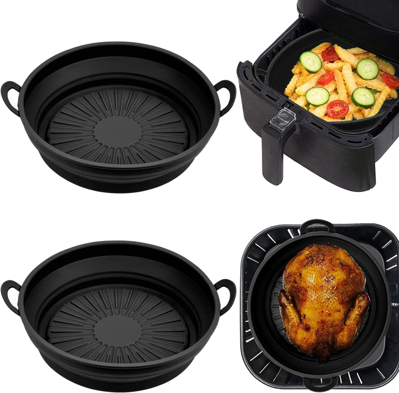 Set de 2 cosuri pentru friteuza cu aer Pipihome, silicon, negru, 19 x 16 x 7 cm