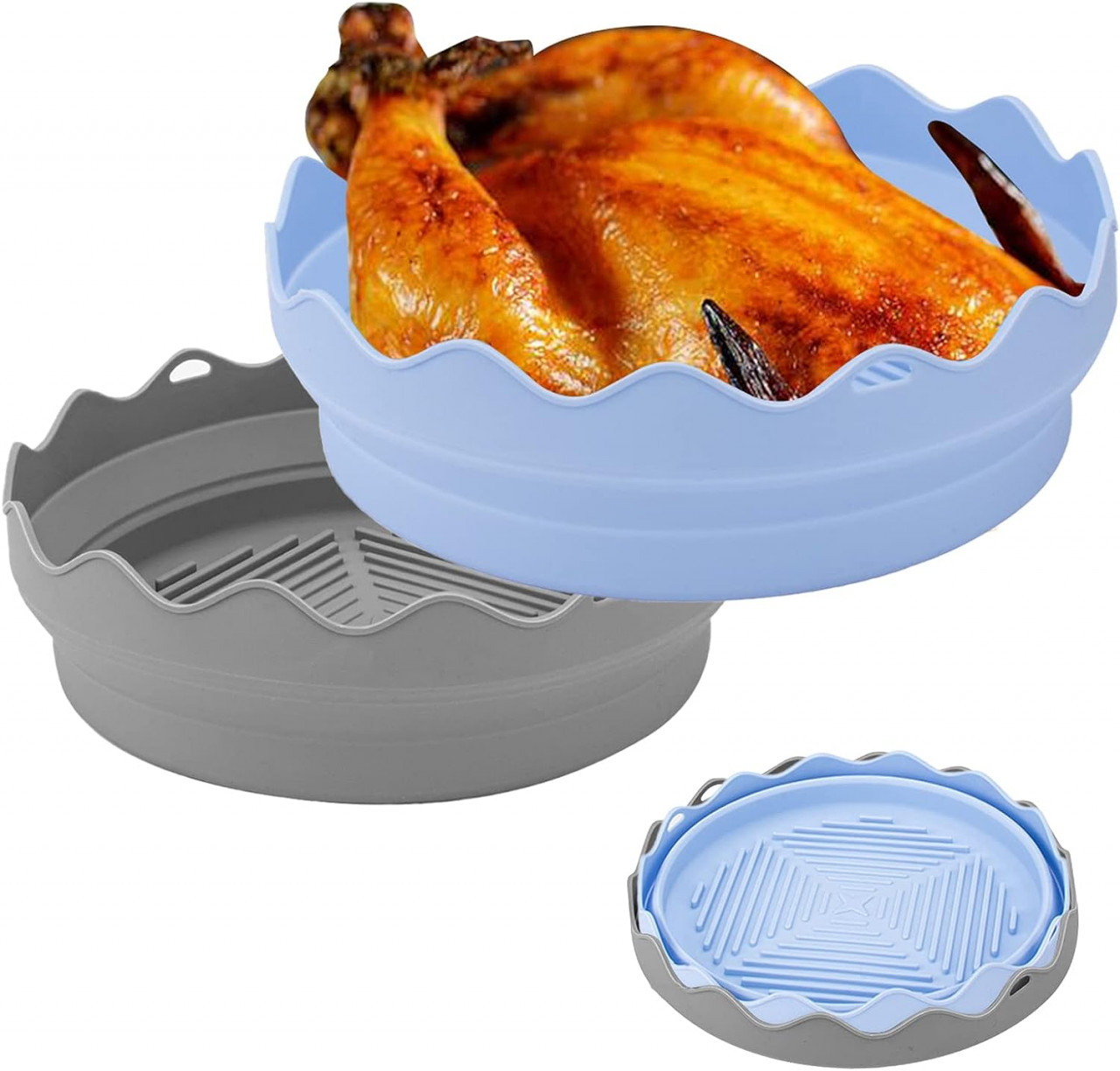 Set de 2 cosuri pliabile pentru friteuza cu aer Fubullish, silicon, albastru/gri, 22,1 x 7 x 21,8 cm