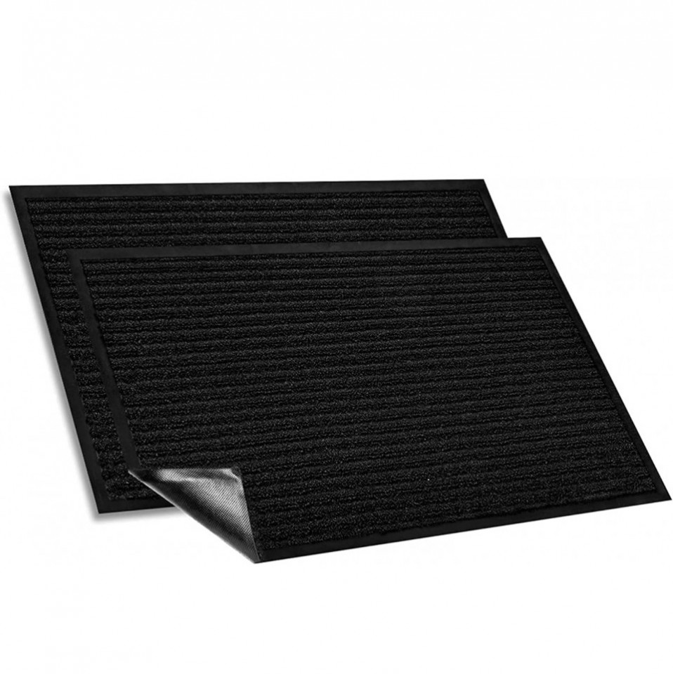 Set de 2 covorase pentru intrare House Day, poliester/cauciuc, negru, 44 x 75 cm
