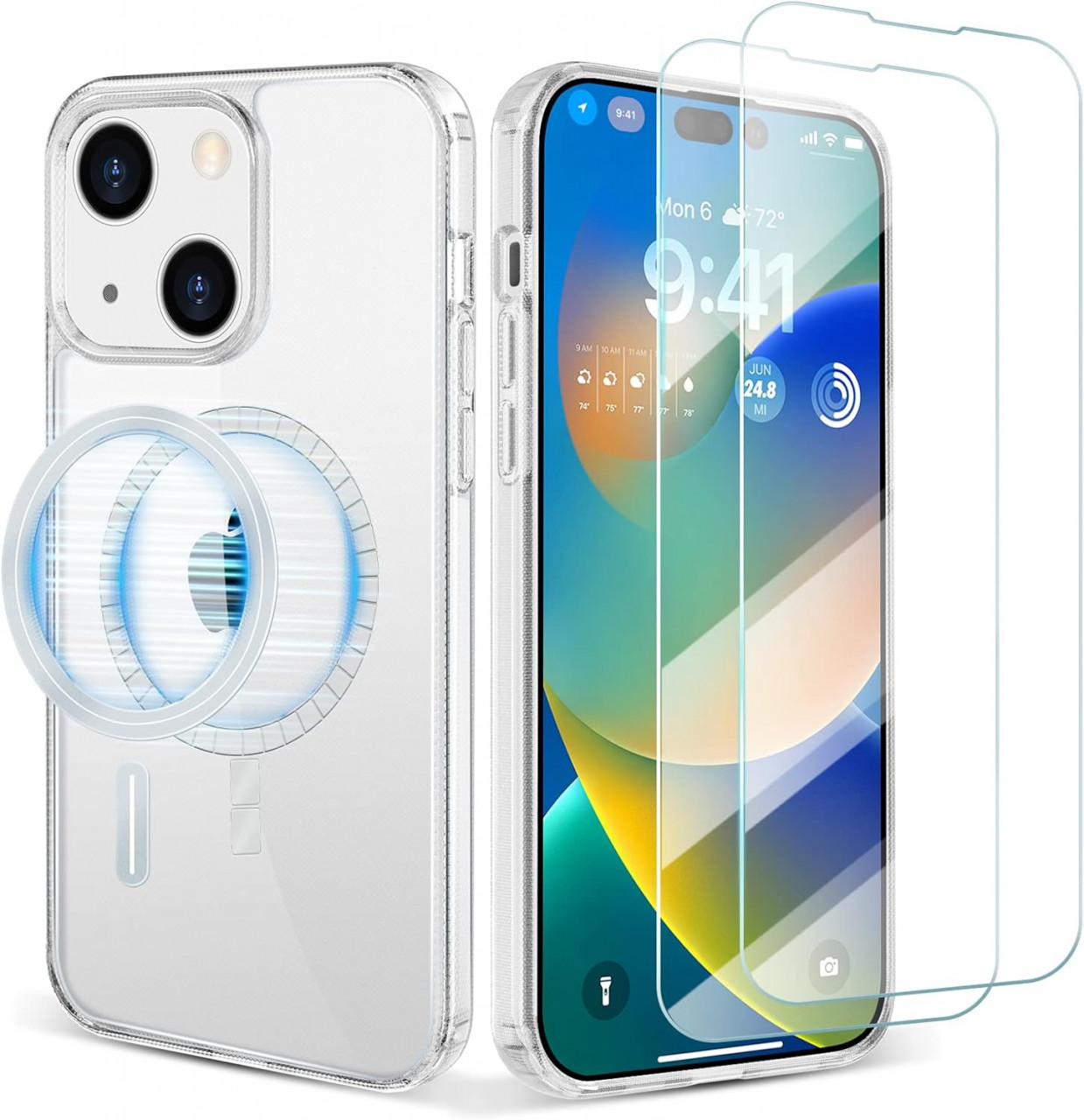 Set de 2 folii pentru ecran si husa de protectie pentru iPhone 14 Plus FYY, TPU, transparent, 6.7 inchi