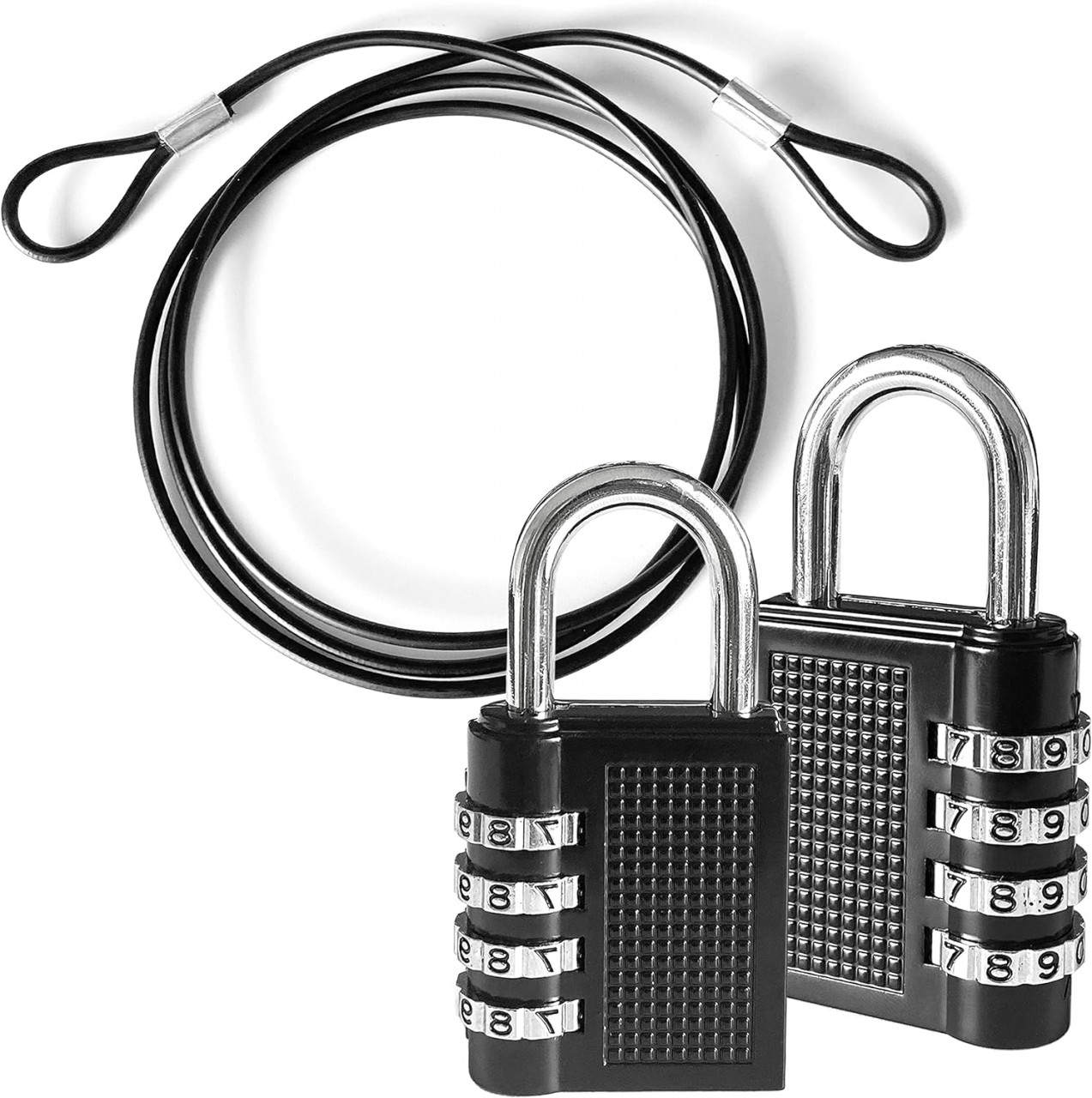 Set de 2 lacate cu cifru si cablu de securitate pentru bicicleta/bagaje, metal, 7,9 x 4 x 1,5 cm