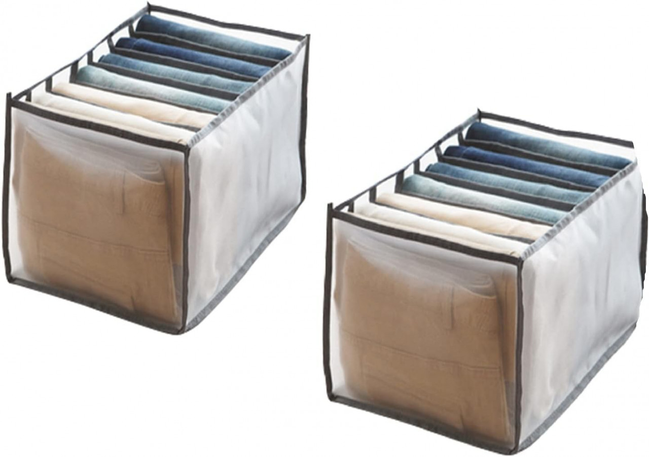 Set de 2 organizatoare pentru haine Bolukets, textil, gri, 7 compartimente, 25 X 36 X 20 cm