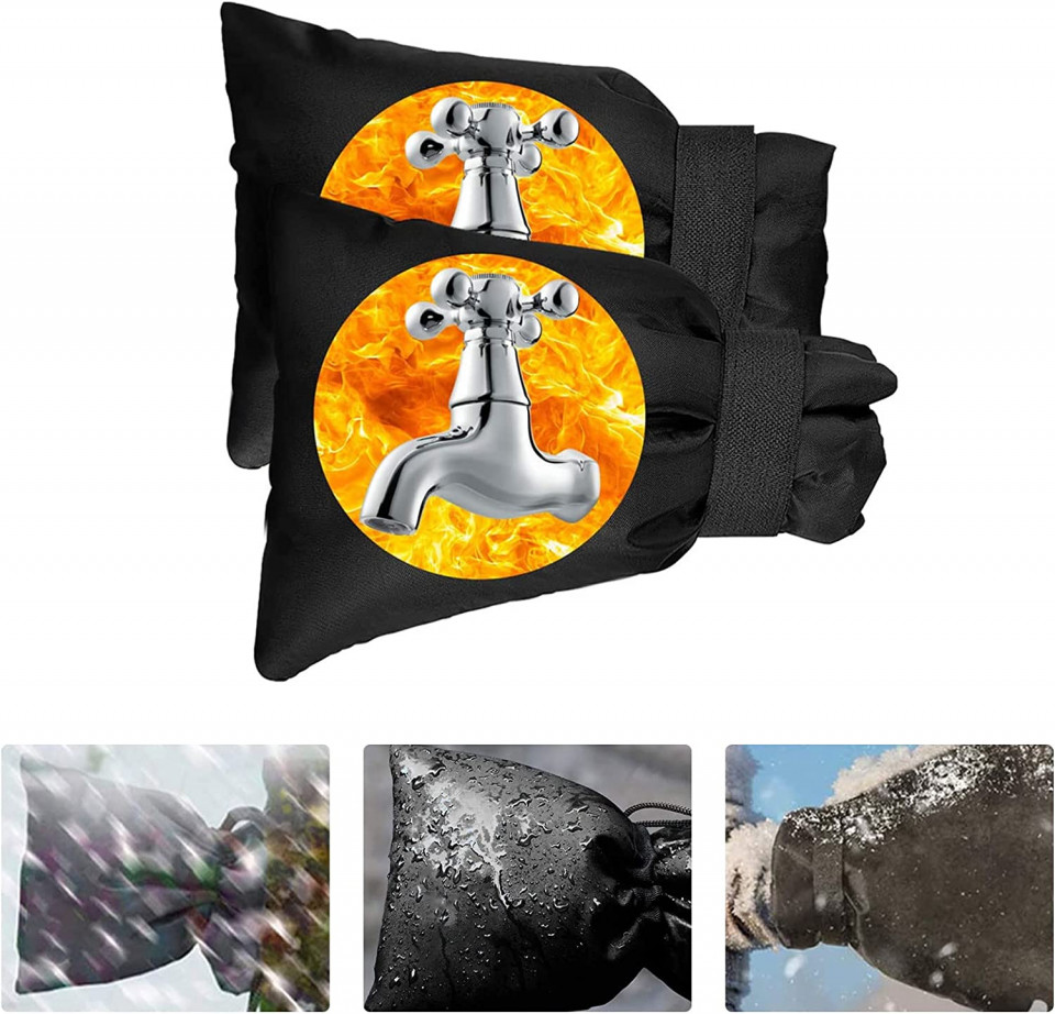 Set de 2 protectii impermeabile pentru robinet Butyeak, nailon, negru/portocaliu/argintiu, 14 x 19 cm