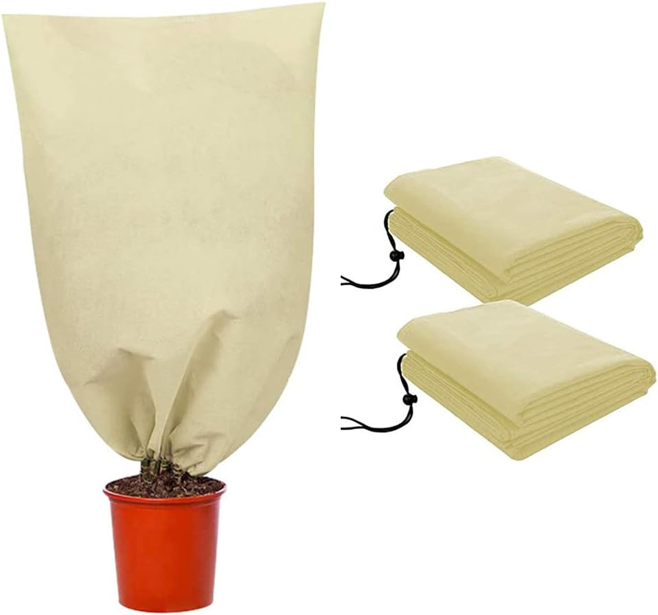 Set de 2 saci de protectie a plantelor Helweet, polipropilena, bej, 80 x 100 cm