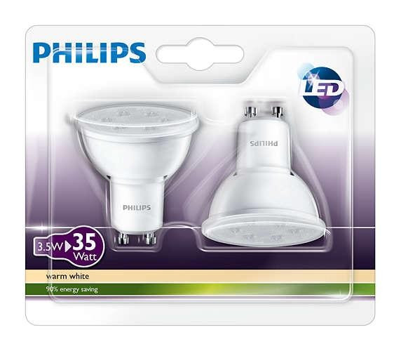 Set de 2 spoturi LED Philips 3.5W GU10 , lumina calda, alb chilipirul-zilei.ro