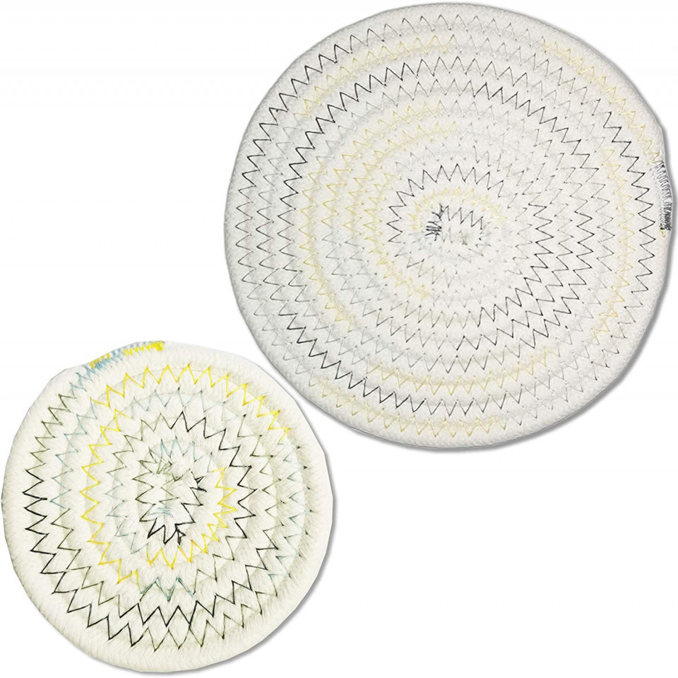 Set de 2 suporturi pentru cana/castron Dafroh, bumbac, rotund, multicolor, 12 cm / 18 cm