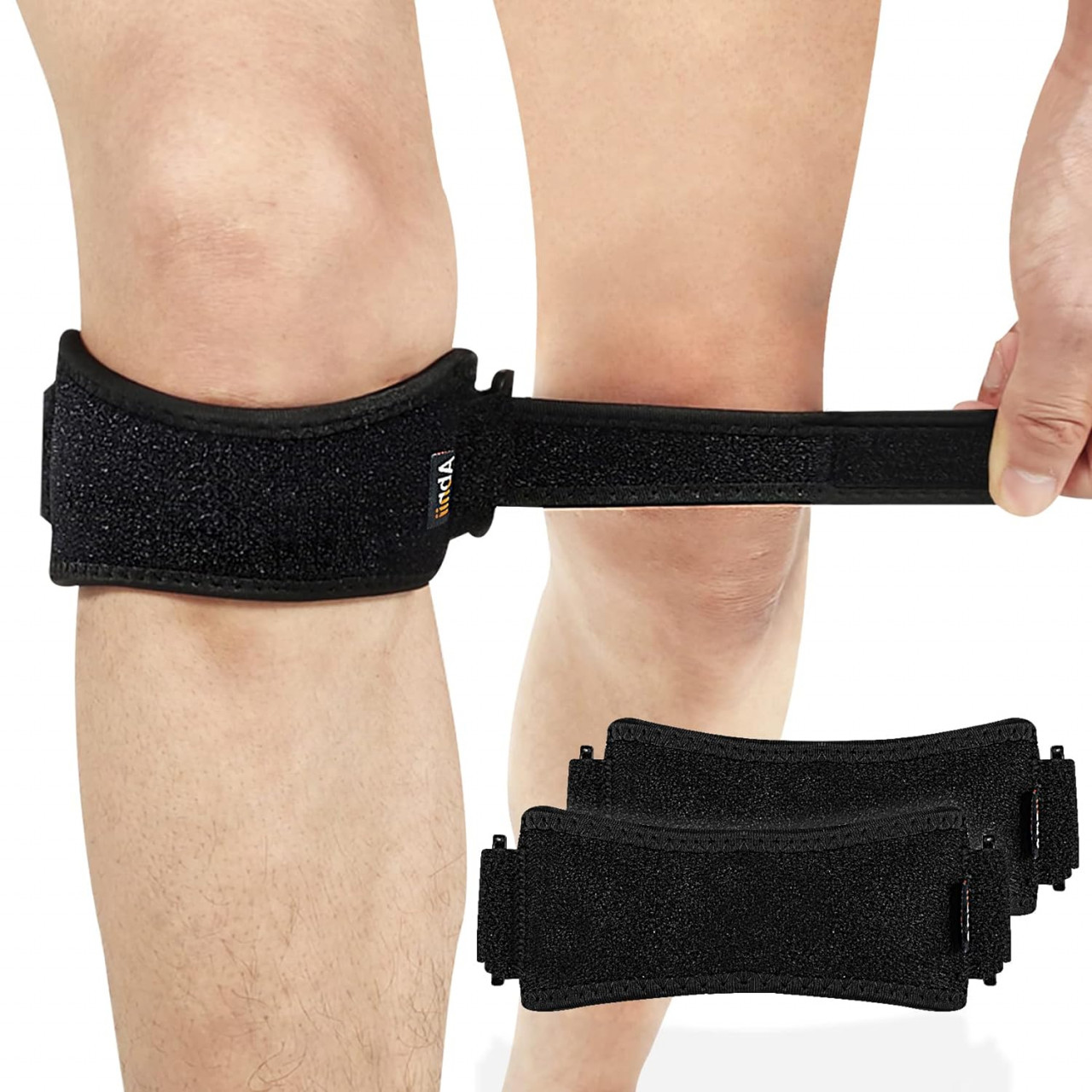 Set de 2 suporturi pentru tendon rotulian Abnii, textil, negru, 22-44 cm