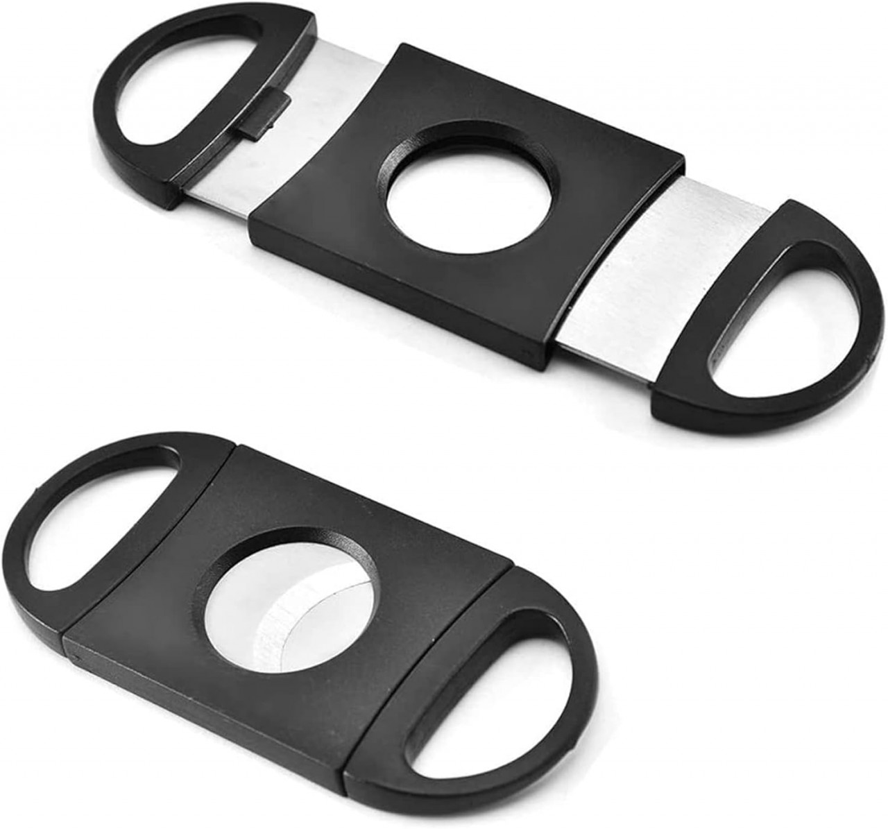 Set de 2 taietoare de trabucuri GoldRock, ABS/otel inoxidabil, negru/argintiu, 9-12 x 4 cm