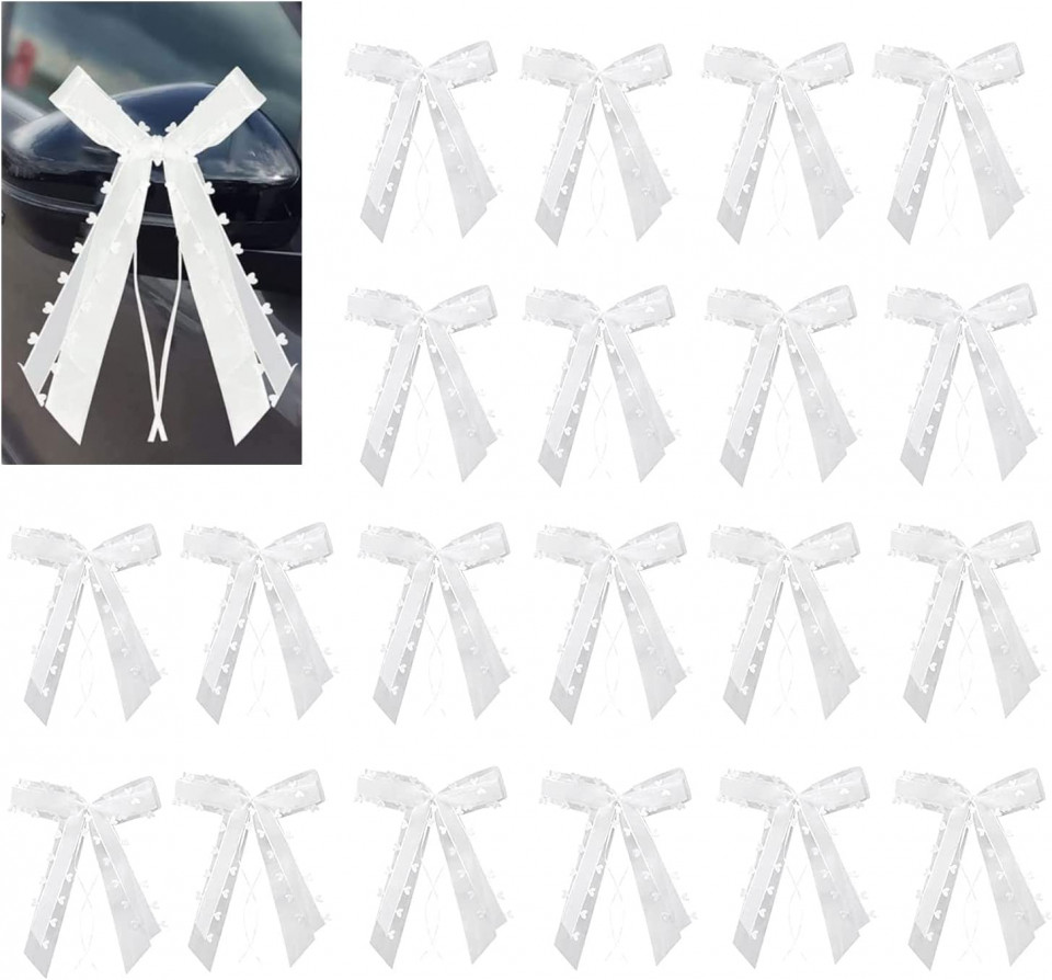 Set de 20 fundite pentru nunta SIMEIXI, satin, alb, 25 x 12 cm