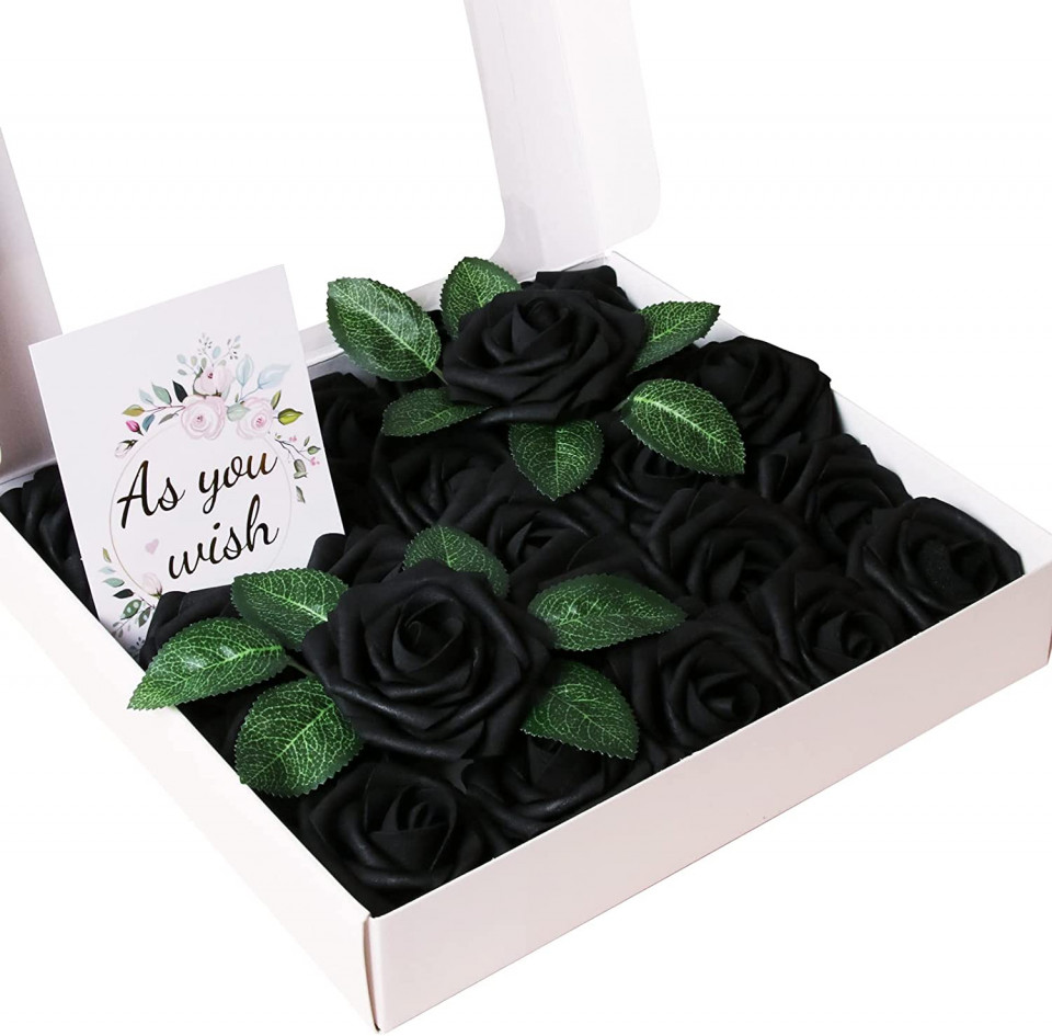 Set de 25 flori artificiale ASYOUWISH, spuma, negru/verde, 8 x 26 cm Artificiale imagine noua