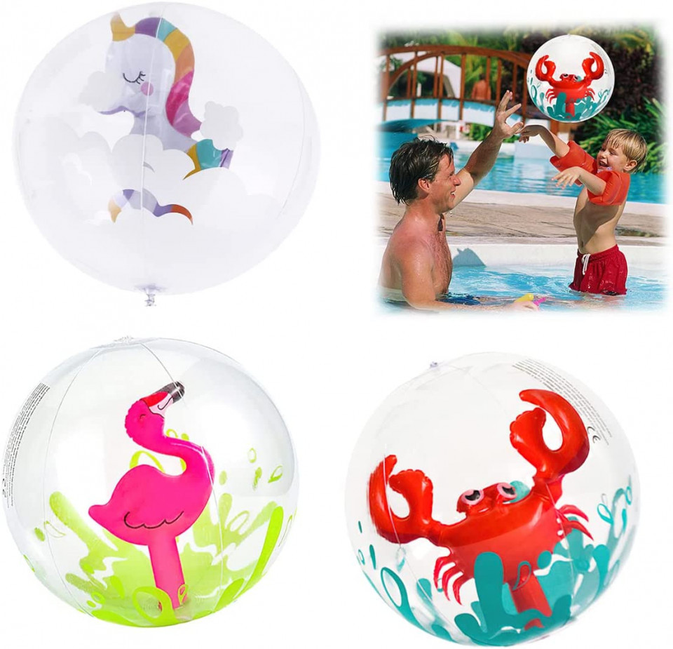 Set de 3 mingi de plaja XiXiRan, PVC, multicolor, 30 cm