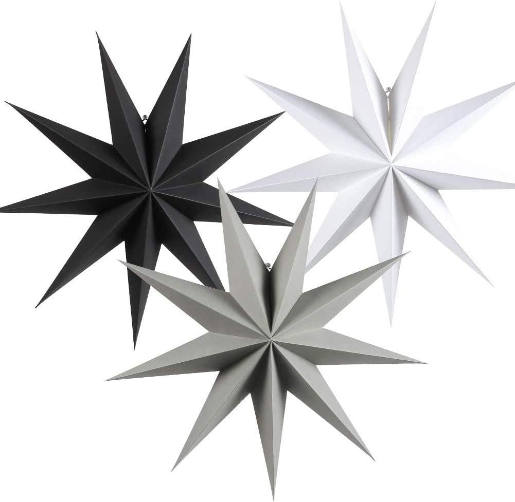 Set de 3 stele decorative CAMILIFE , hartie, negru/alb/gri, 30 cm Pret Redus chilipirul-zilei pret redus imagine 2022