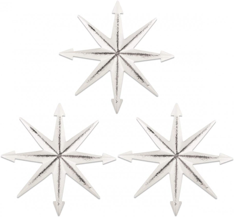 Set de 3 stele pentru perete YIYA, metal, alb, 20 x 20 cm