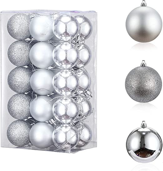 Set de 30 de globuri de Craciun LessMo, plastic, argintiu, 4 cm argintiu Decorațiuni de Crăciun
