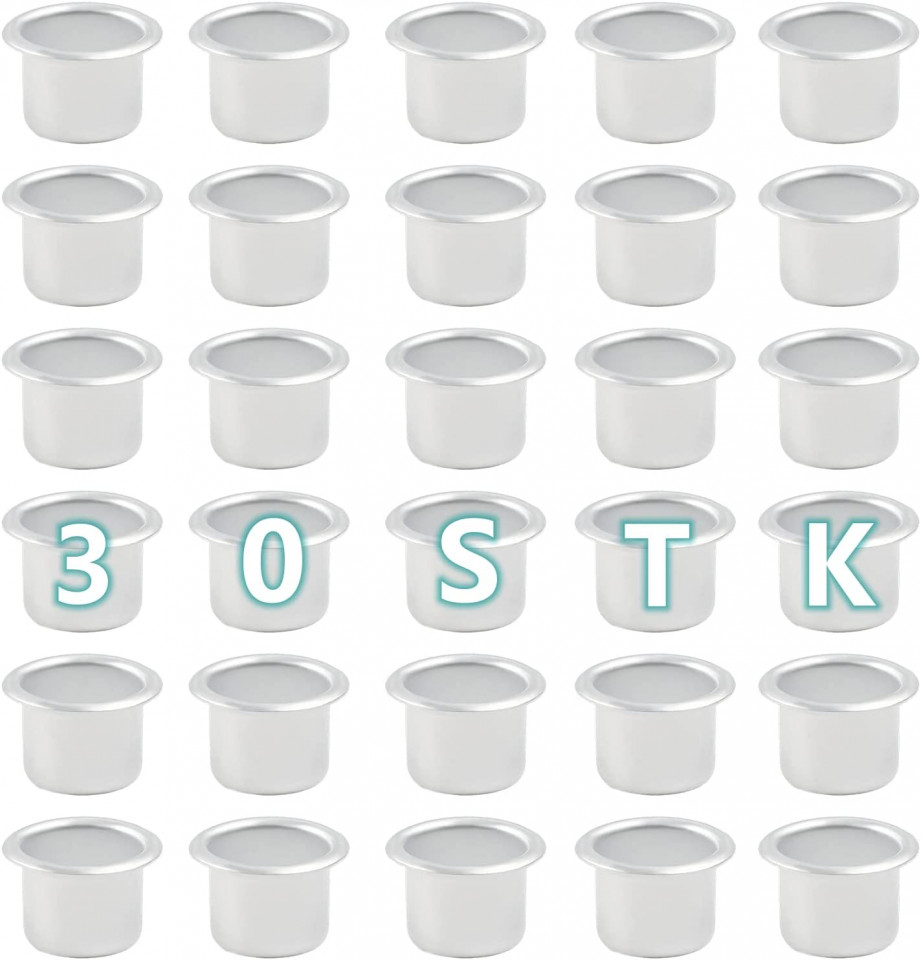 Set de 30 insertii pentru suporturi lumanari TIHOOK, metal, argintiu, 18 x 21 x 27 mm