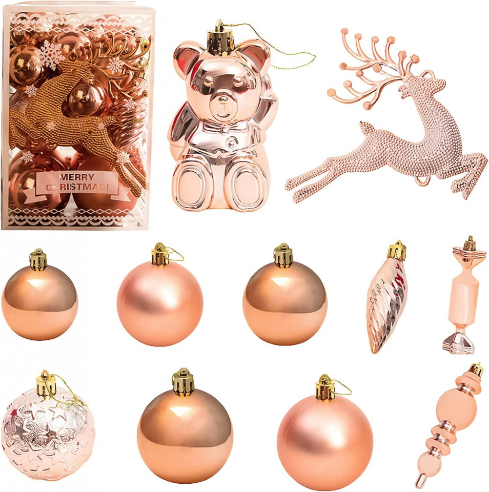 Set de 30 ornamente pentru brad Awonlate, PVC, rose