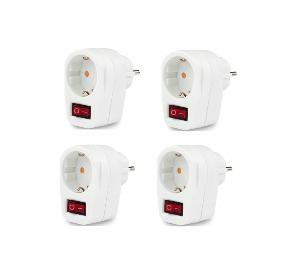 Set de 4 adaptoare pentru priza cu intrerupator Bekeeg, metal/plastic, alb/argintiu/rosu, 5 x 4 cm