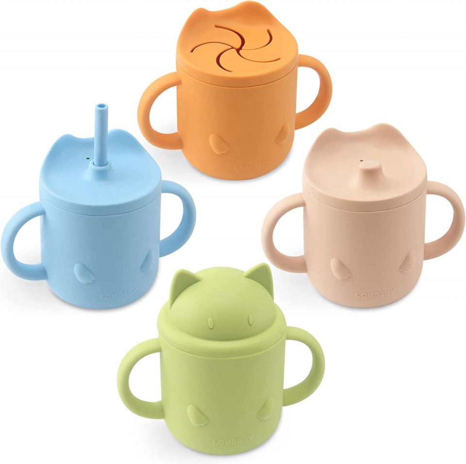 Set de 4 cani pentru copii LQMBABY, silicon, multicolor, 237 ml