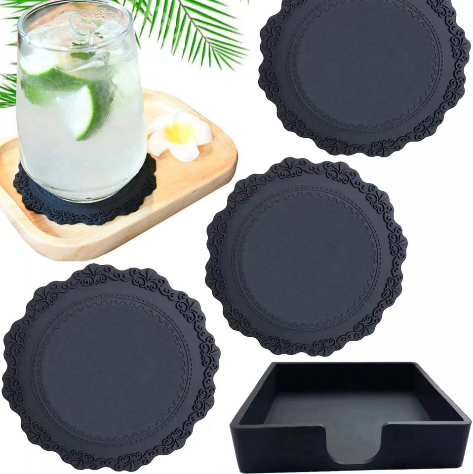 Set de 4 coastere HotHome, silicon, negru, 10 x 10 cm Suporturi pentru farfurii & naproane 2023-09-25