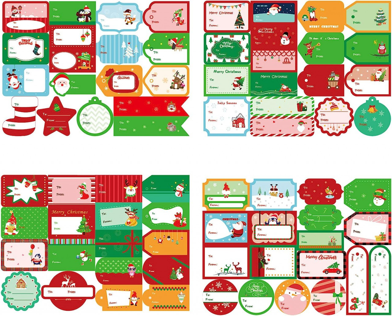 Set de 4 coli cu 72 etichete autocolante pentru Craciun BIGFOX, hartie, multicolor