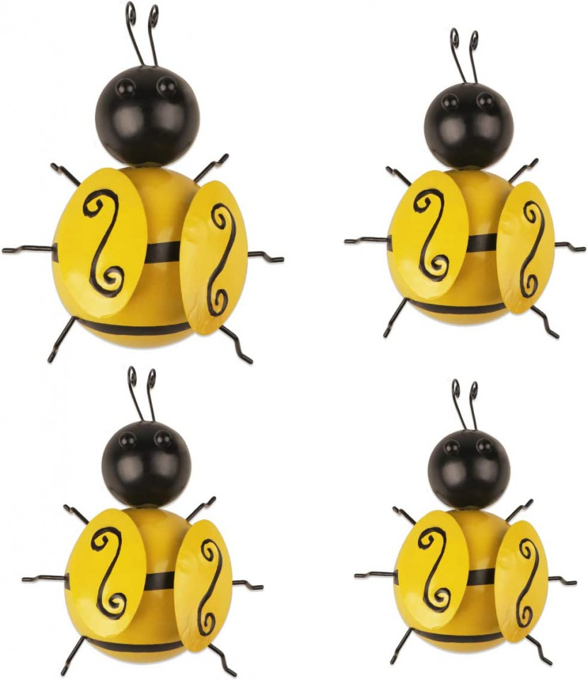 Set de 4 decoratiuni de gradina albina YIYA, metal, negru/galben