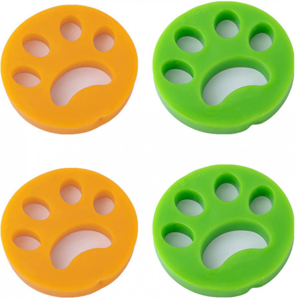 Set de 4 dispoztive pentru indepartarea parului de pe haine Suwang, silicon, portocaliu/verde, 9,5 x 9,5 x 1,4 cm