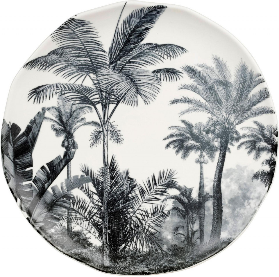 Set de 4 farfurii cu model tropical Papaye, portelan, alb/negru, 28 x 3 cm chilipirul-zilei.ro