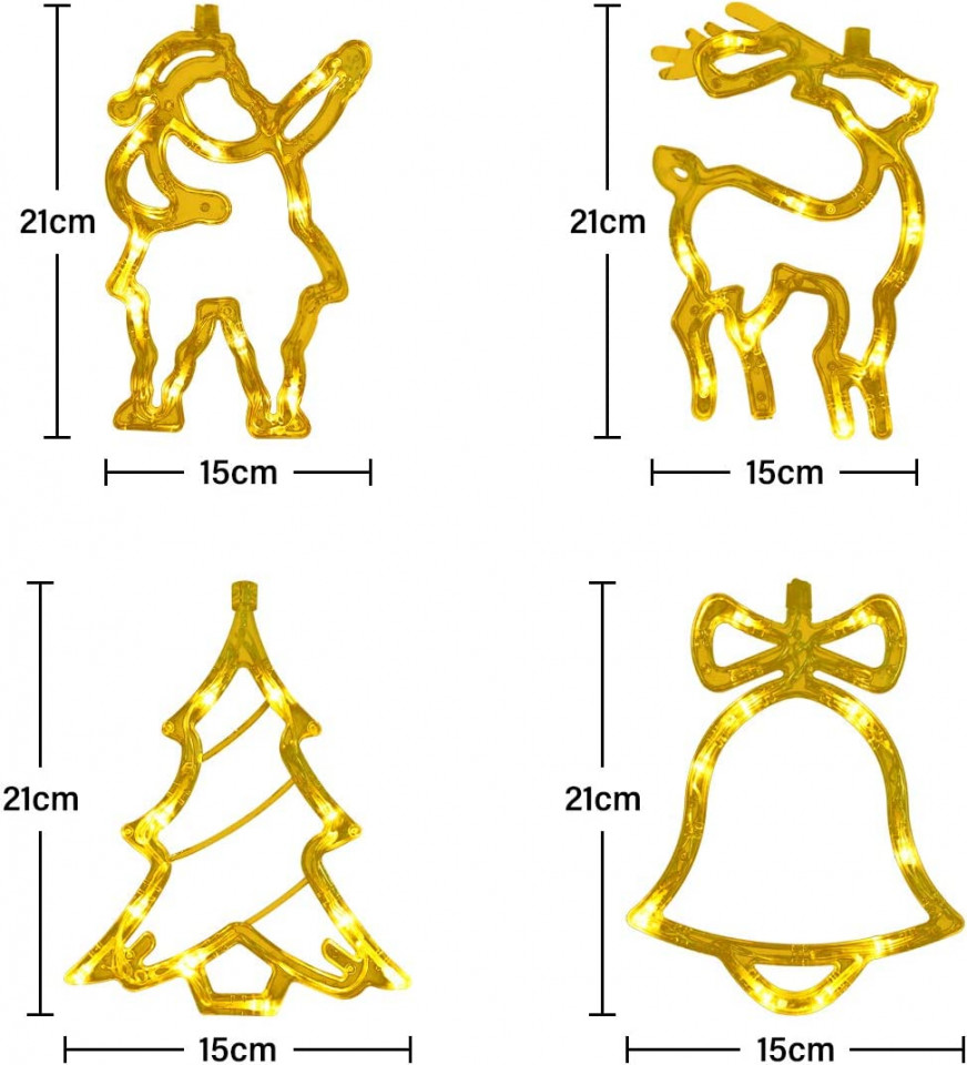 Poze Set de 4 figurine iluminate LED Salcar, alb cald, 15 x 21 cm