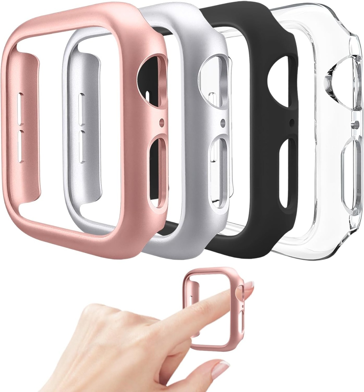 Set de 4 huse pentru Apple Watch Series 9 (2023), Series 8, Series 7 Mugust, PC, multicolor, 45 mm