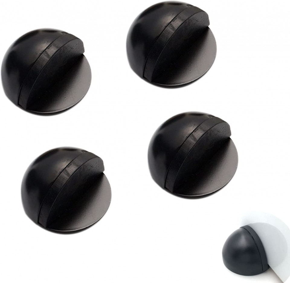 Set de 4 opritoare pentru usa HRASY, otel inoxidabil/cauciuc, negru, 45 mm