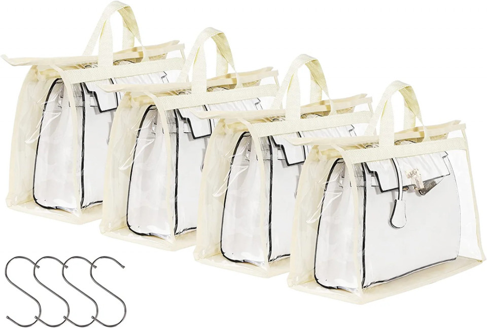 Set de 4 saci de depozitare a gentilor Puricon, transparent/bej, PVC, 28 X 17 X 38 cm Accesorii pentru casă 2023-09-28