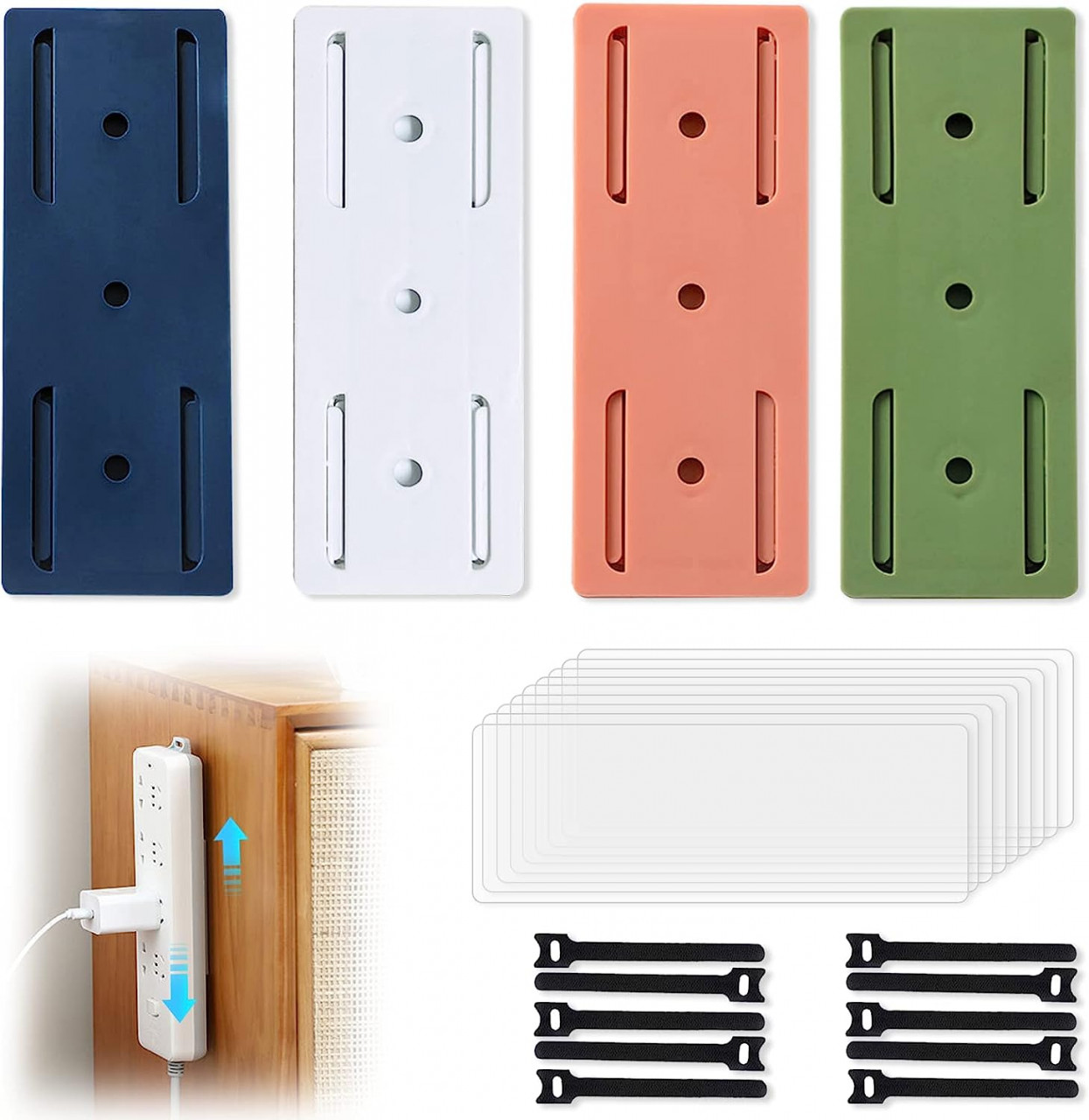 Set de 4 suporturi autoadezive pentru cutii de servetele/router Grantop, multicolor, alb, 10,1 x 4 cm