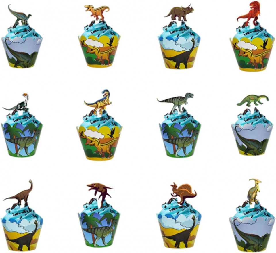 Set de 48 decoratiuni pentru prajituri Simmpu, dinozauri, carton, multicolor, 7,9 x 4,5 x 5 cm Accesorii pentru petreceri 2023-09-25