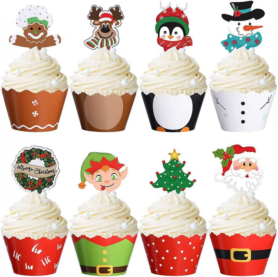 Set de 48 decoratiuni si suporturi pentru prajituri BESTZY, hartie, multicolor, 9 cm / 7,6 x 5 x 5 cm 76 pret redus