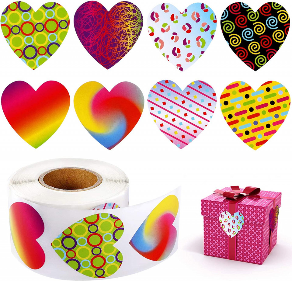 Set de 500 autocolante în formă de inimă Qpout, hartie de inalta calitate, multicolor, 4 x 4 cm 500°