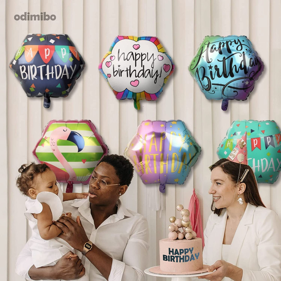 Poze Set de 6 baloane aniversare Odimibo, folie, multicolor, 56 cm