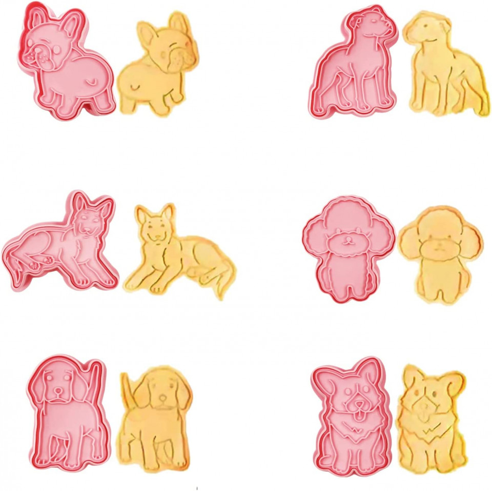Set de 6 forme pentru biscuiti LUCTHY, model animalute, polipropilena, roz