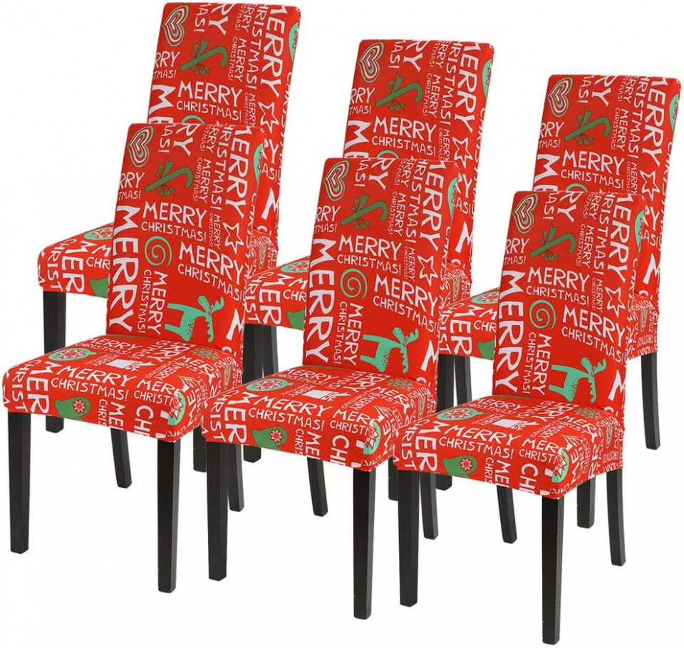 Set de 6 huse de protectie pentru scaune Bolukets, poliester/spandex, rosu/alb/verde, 60 x 50 x 50 cm Bolukets imagine 2022