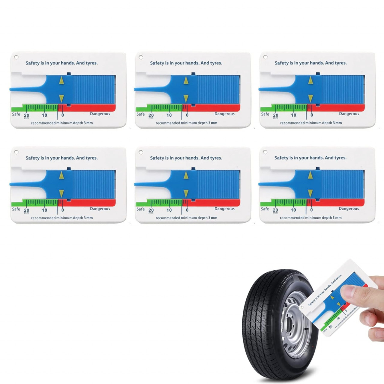Set de 6 indicatoare de grosime a anvelopei Helweet, plastic, multicolor, 64,8 x 42 mm