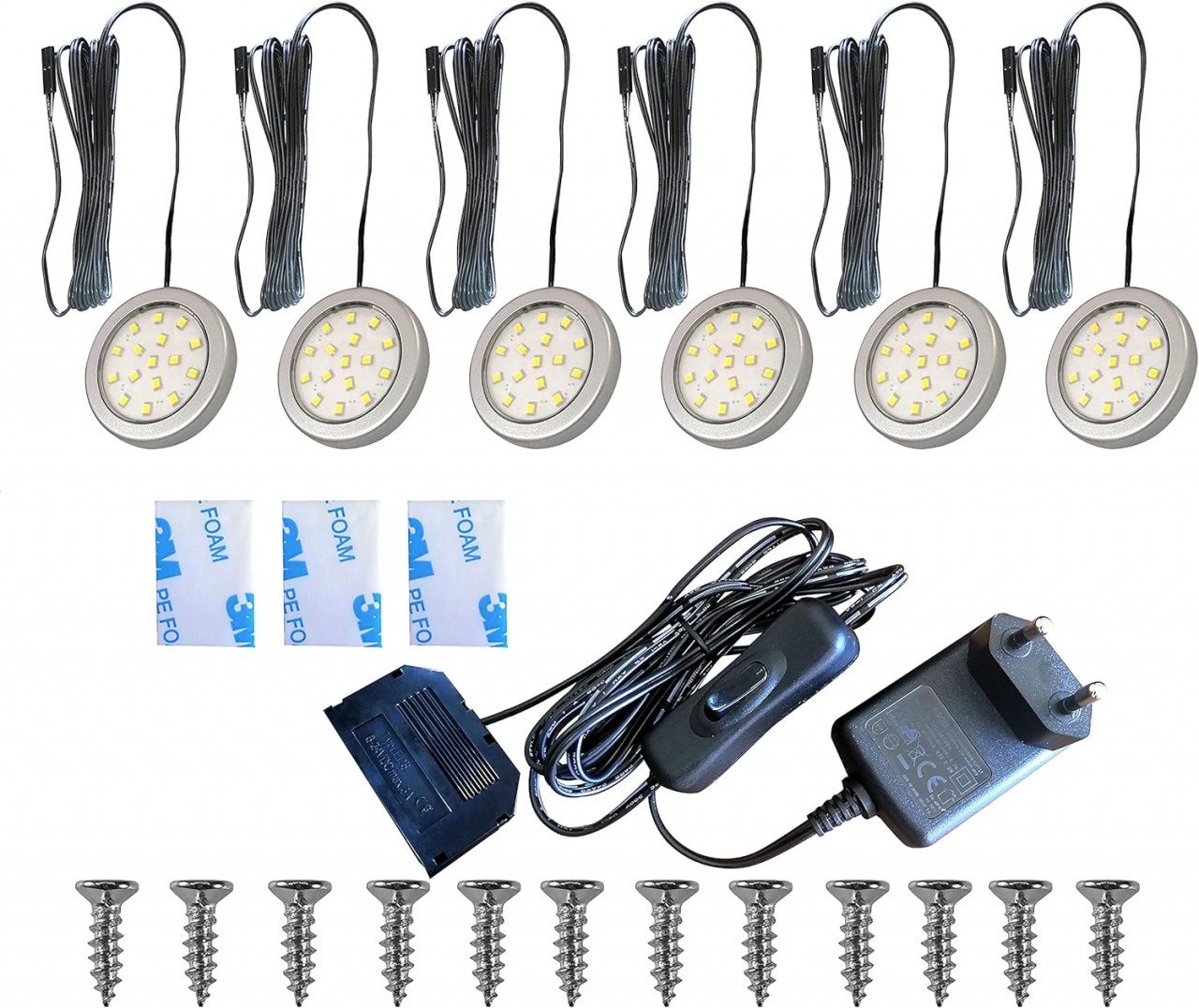 Set de 6 spoturi Yiqan, LED, aluminiu/sticla, negru/transparent, 5,6 x 0,6 cm