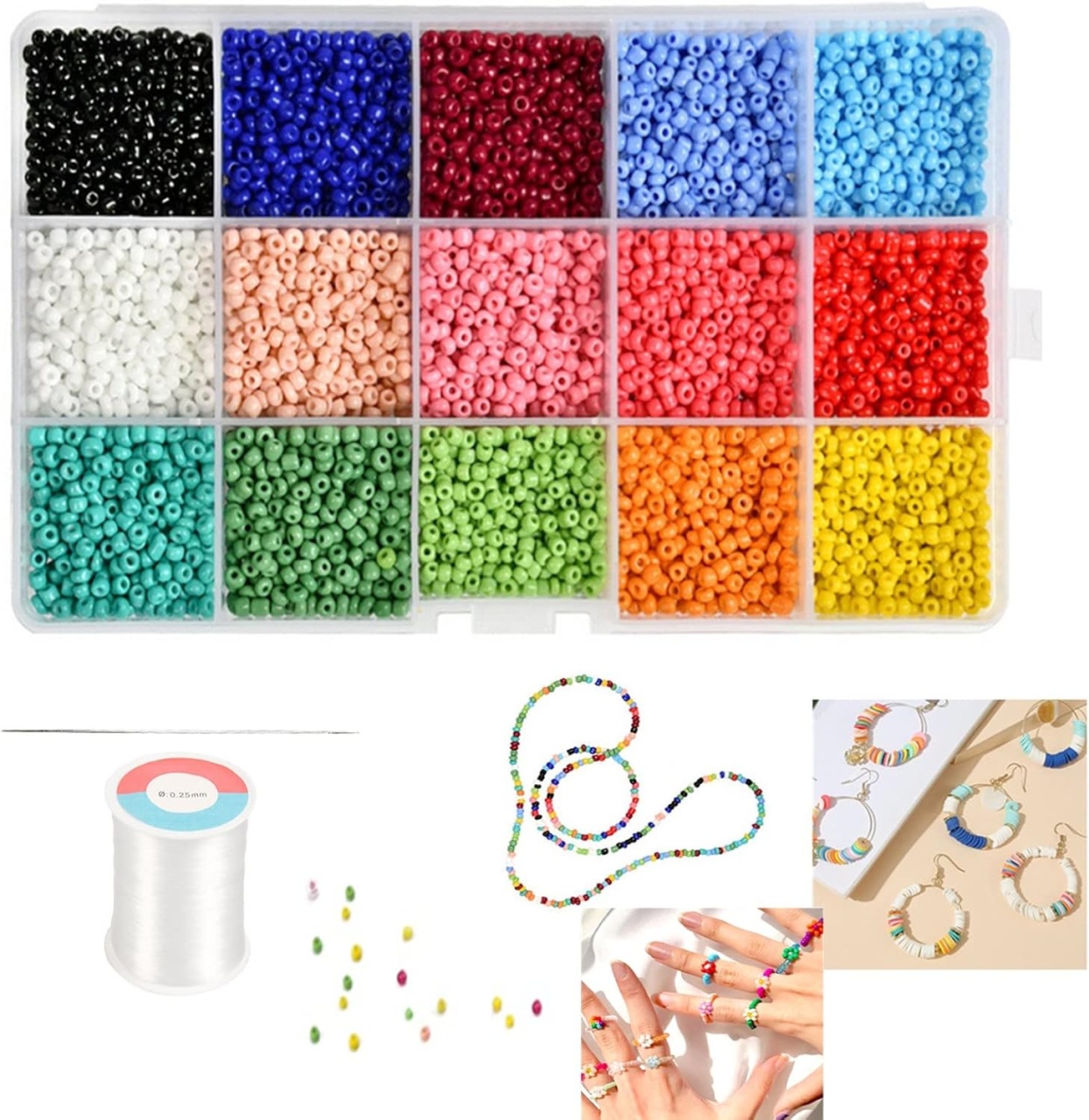 Set de 7500 margele pentru bratari/coliere Wowoss, plastic, multicolor, 3 mm