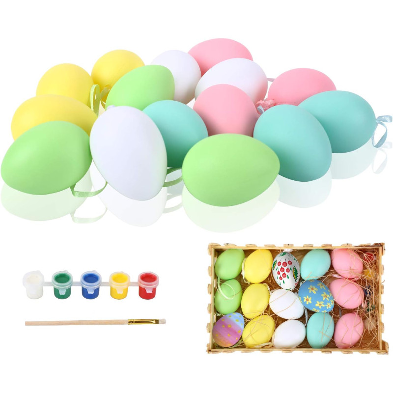 Set de creatie cos cu 15 oua de Paste si vopsea pentru pictat FORMIZON, plastic, multicolor