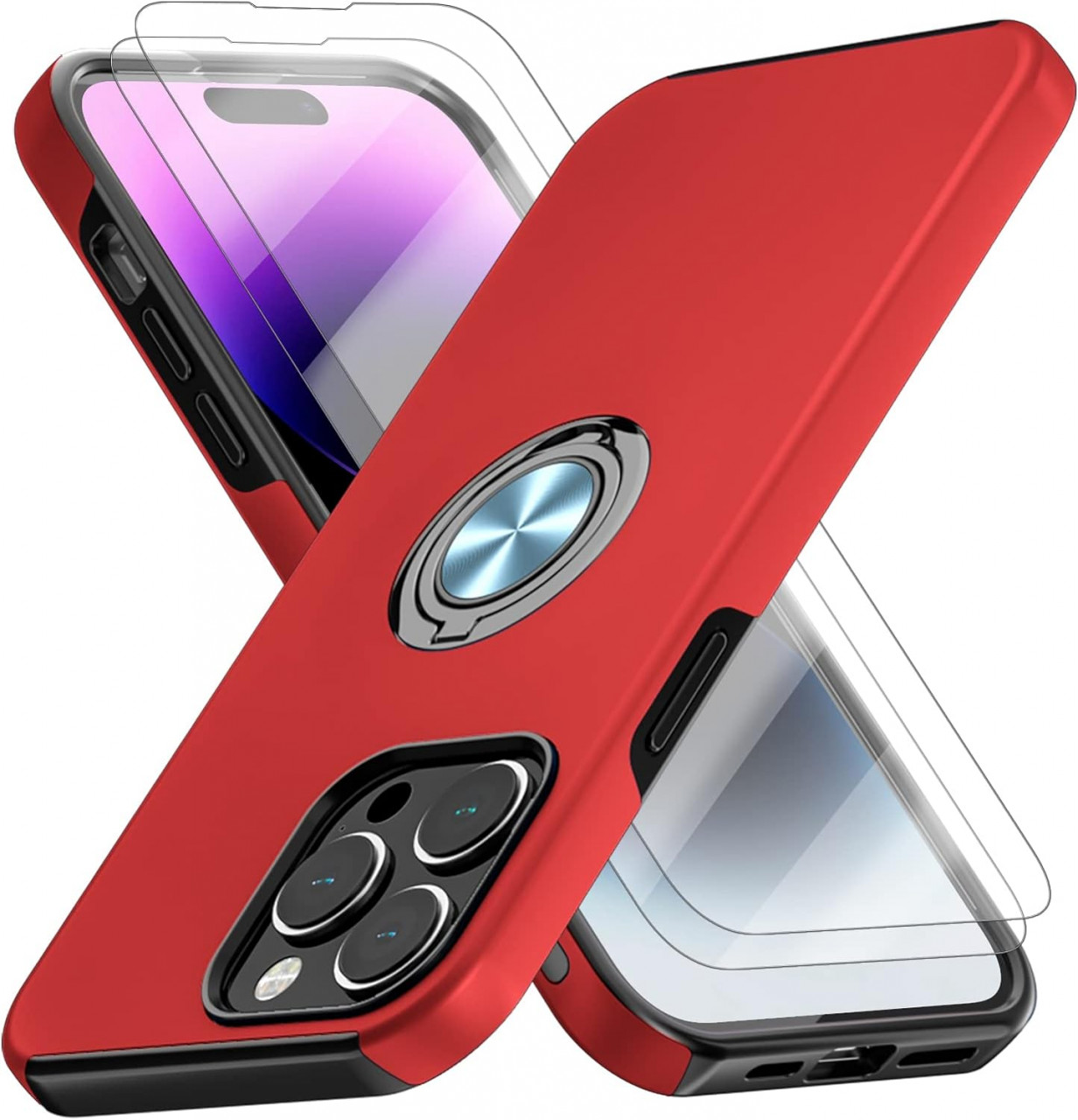 Set de husa cu 2 folii de protectie pentru iPhone 14 Pro Giolus, sticla securizata/TPU, rosu, 6,1 inchi