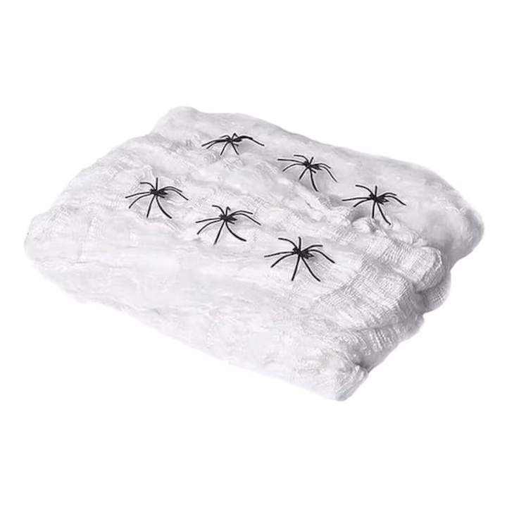 Set de panza de paianjen cu 60 de paianjeni Aicharynic, bumbac artificial, alb, 200 g