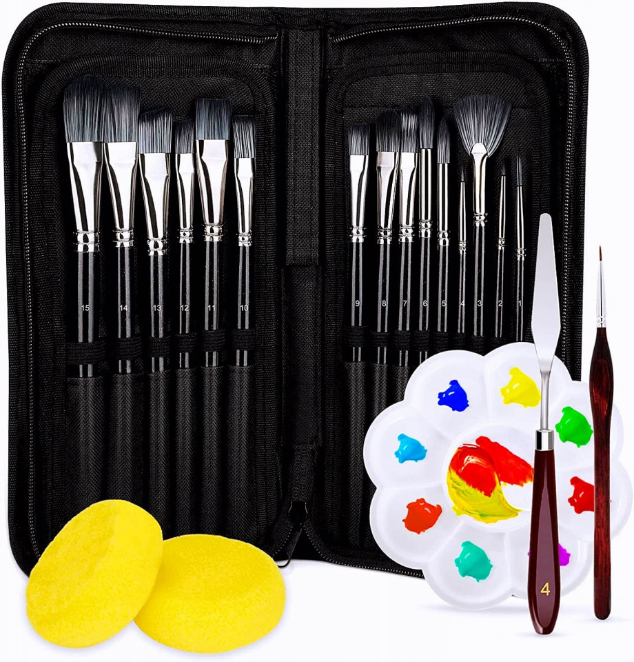 Set de pensule cu paleta si spatule pentru pictura Artkaler, negru, lemn/plastic/metal, 20 piese Arte imagine noua